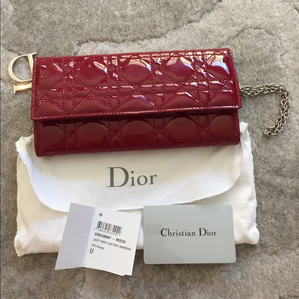 Christian Dior Rouge Cannage Quilted Patent clutch
